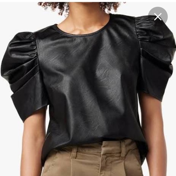 TCEC Tops - TCEC Boutique Faux Leather Top Puff Sleeve